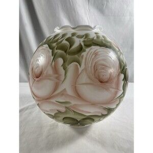 Antique Gone With The Wind Globe Lamp Shade Hand Painted Pink Floral Roses READ